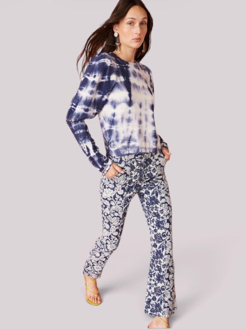 Ulla Johnson Philo Puff Sleeve Top In Indigo Tie Dye Medium